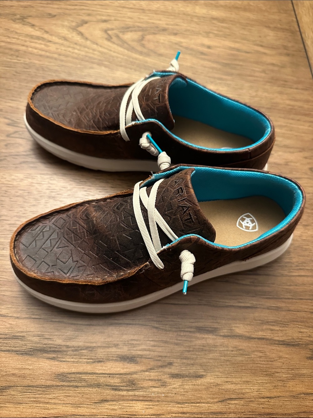 Ariat Brown Leather Slip-On Flats with Teal Interior